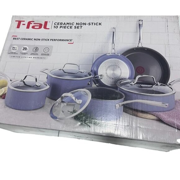 T-Fal Ceramic Non-stick Performance 10 Pieces Set Pan Cookware - Picture 1 of 6